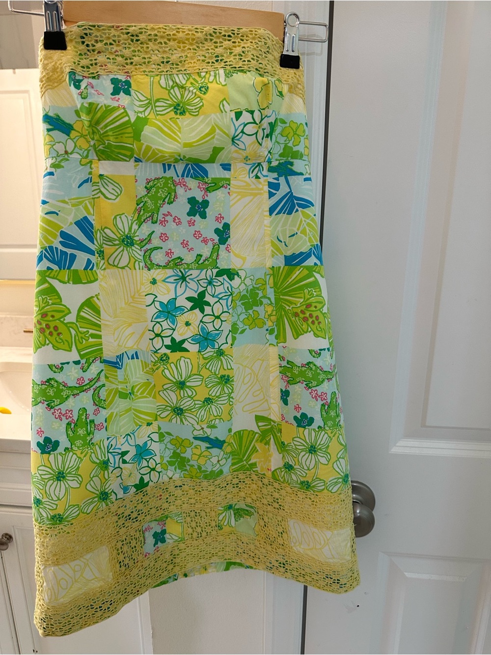 Lilly Pulitzer Yellow Green Blue Patchwork A-Line Maxi Skirt